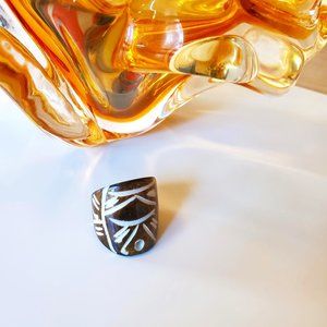 Hand Carved Natural Bone Oval Brown Statement Etched Ring